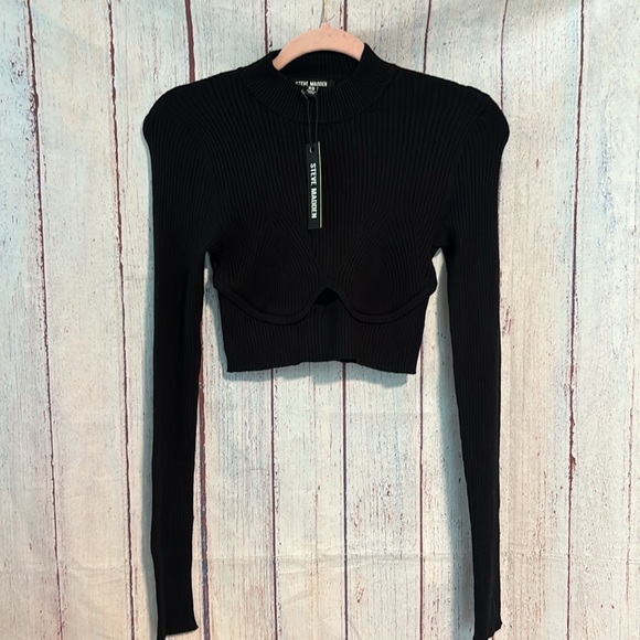 NWT Steve Madden Ollie Cutout Ribbed Crop Sweater - Picture 3 of 8
